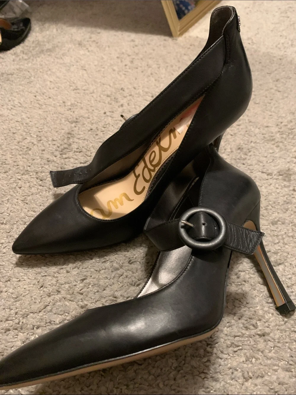 Sam Edelman Black Pointed Mary Jane Strap Pumps